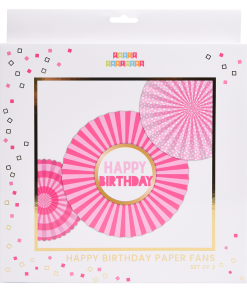 Pink Happy Birthday Paper Fan