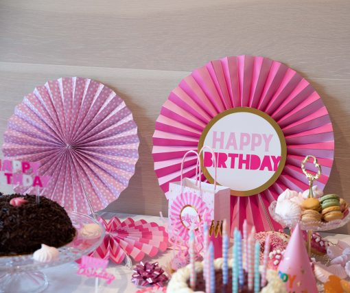 Pink Happy Birthday Paper Fan - Image 2